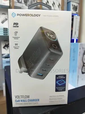 Powerology Voltflow 140w Gan Wall Charger Featuring Smart TFT Display