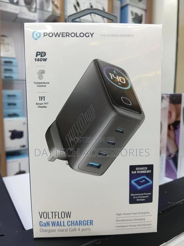 Powerology Voltflow 140w Gan Wall Charger Featuring Smart TFT Display - thumbnail 3