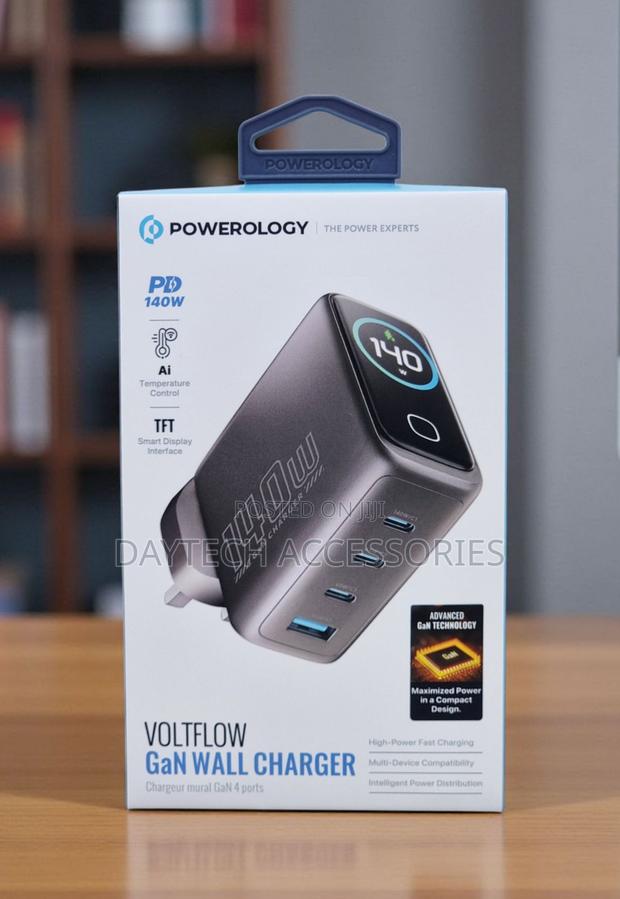 Powerology Voltflows 140w Gan Charger With Display Avs Protocol.