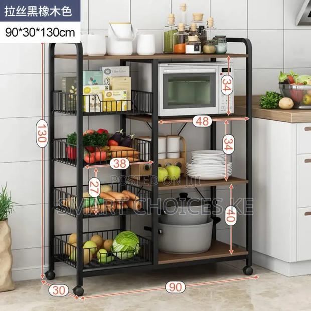 Strong Metallic Kitchen Rack With Movable Lockable Wheels - thumbnail 2