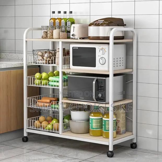 Strong Metallic Kitchen Rack With Movable Lockable Wheels - thumbnail 3