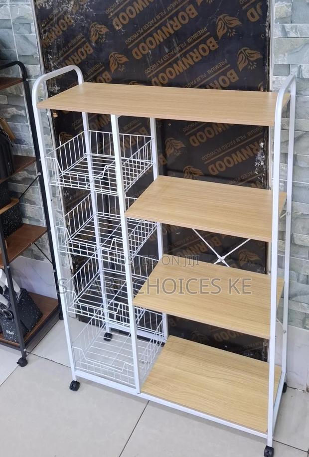 Strong Metallic Kitchen Rack With Movable Lockable Wheels - thumbnail 4