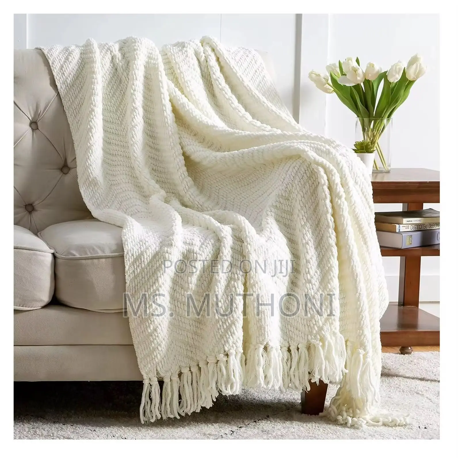 Textured Knitted Heavy Throw Blanket With Tassels*