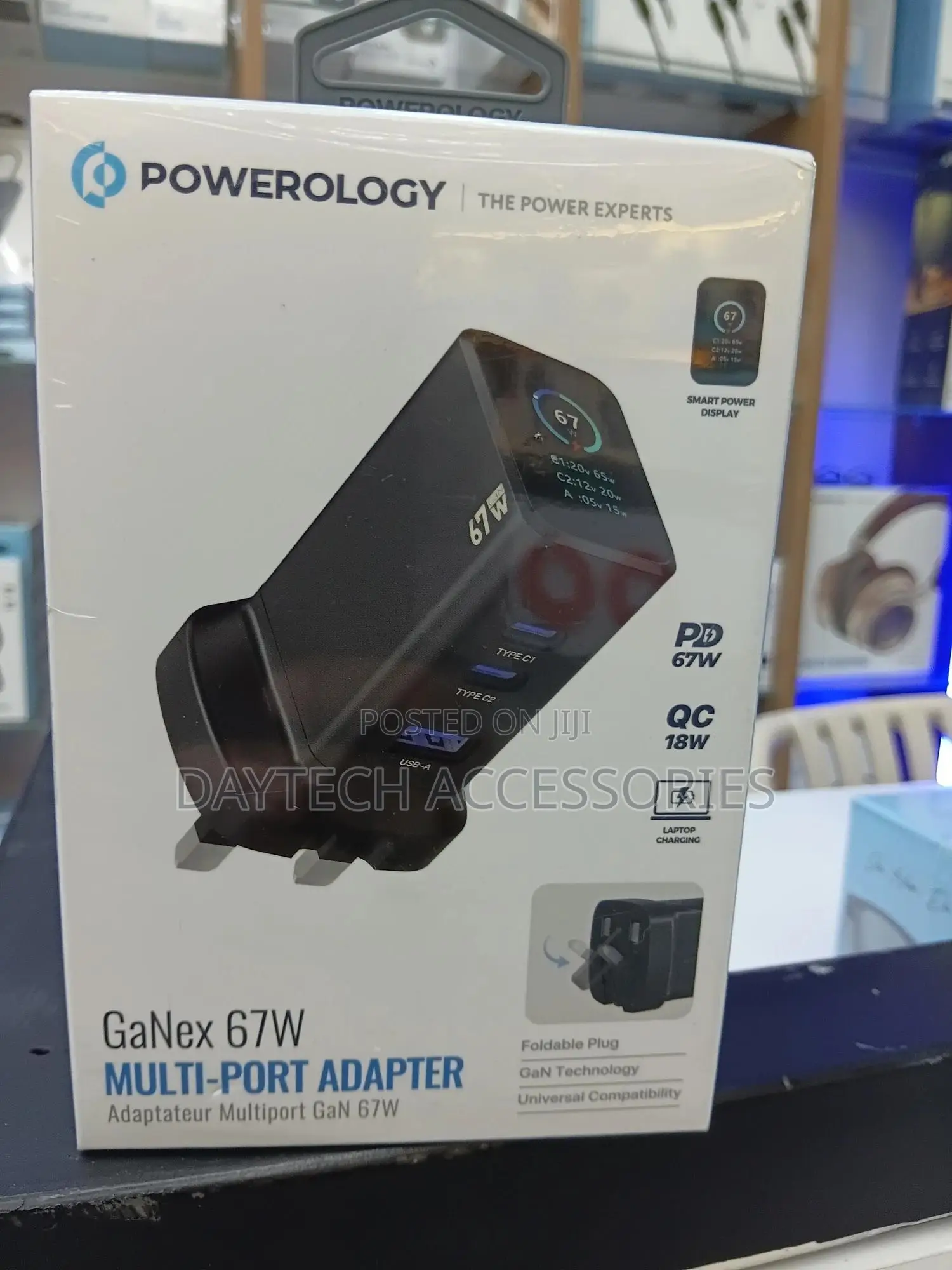Powerology Ganex 67w Wall Charger C+C+A With TFD Display