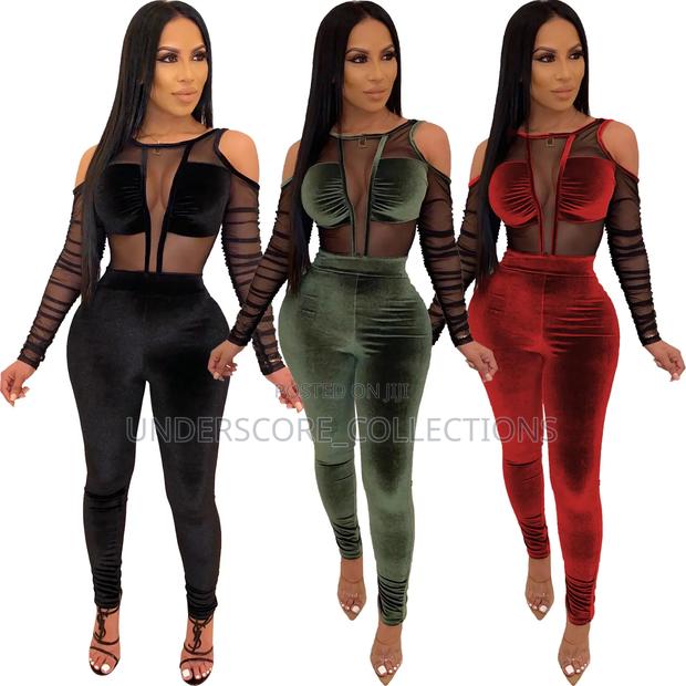 Women's Bodycon Velvet and Sheer Mesh Patchwork Jumpsuit