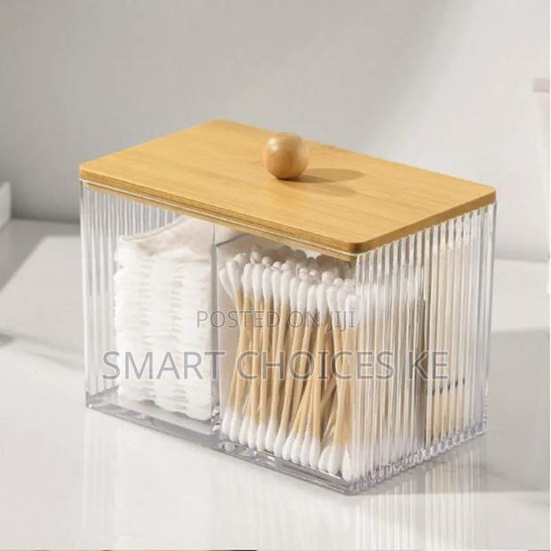 3 Compartment Acrylic Makeup Organizer Cotton Pad Storage Box - thumbnail 4