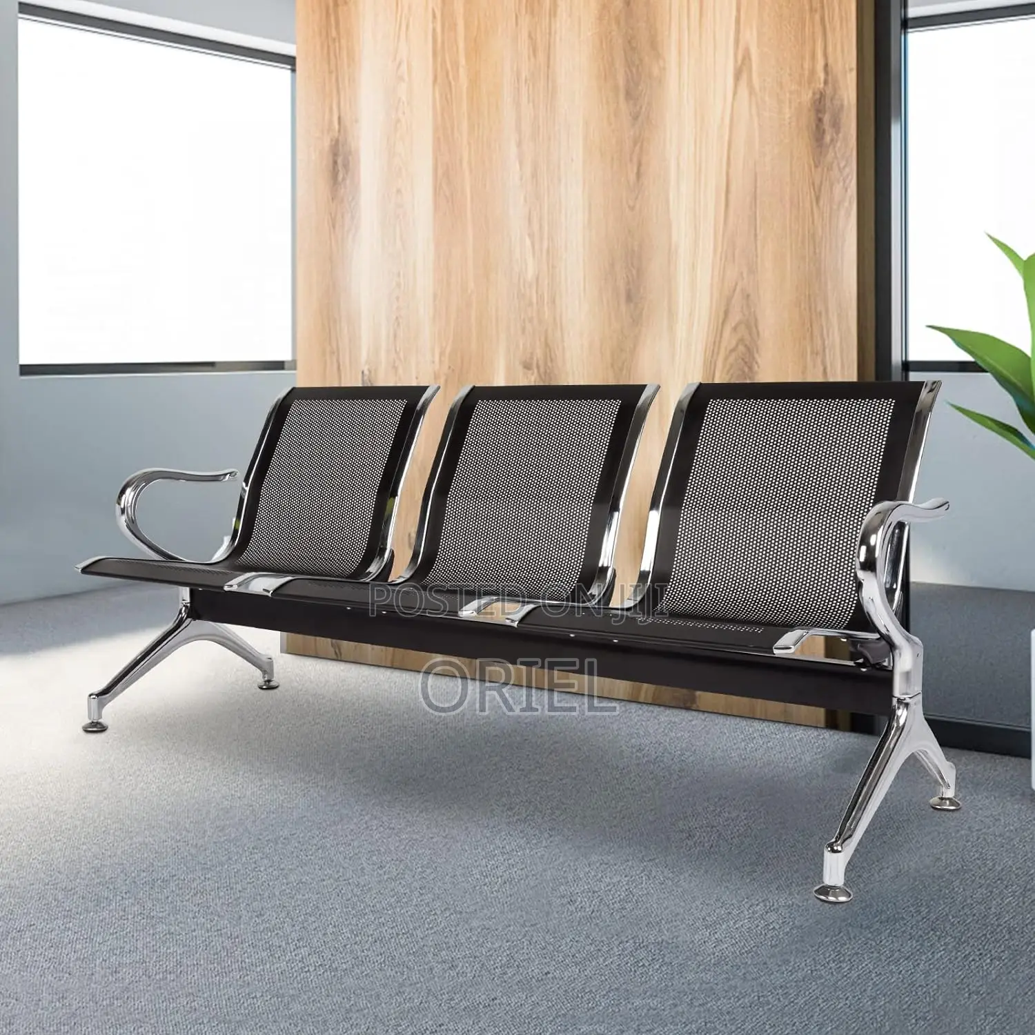 Office Bench : 3-Seat Office Waiting Room Bench