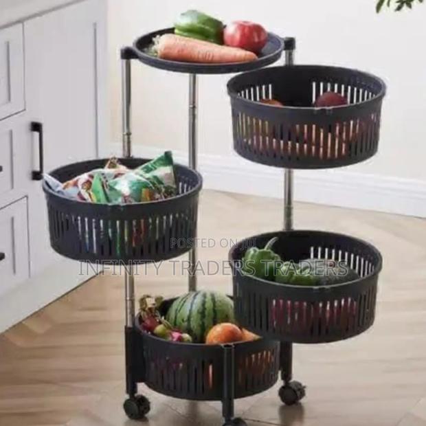 Rotating Round Fruit Rack With Wheels