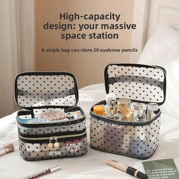 Breathable Cosmetics Organizer Bag Color- Black, Off- White - thumbnail 4