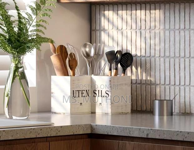 *Wooden Kitchen Utensils Holder With a White Rustic Finish* - main view