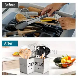 *Wooden Kitchen Utensils Holder With a White Rustic Finish*