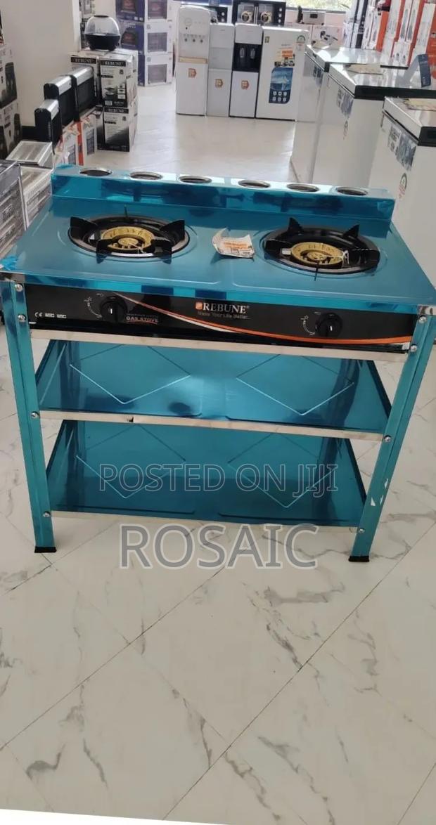 Heavy Duty Rebune Double Burner Standing Gas Stove With Shelves