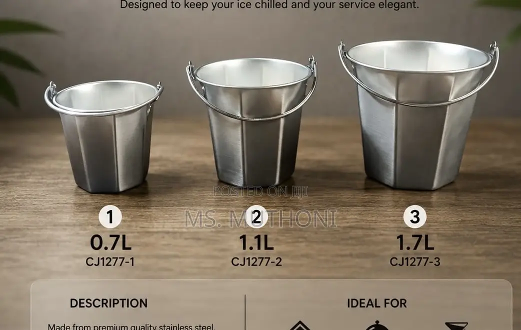 Steel Ice Bucket – 8 Corner Design With Handle 