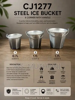 Steel Ice Bucket – 8 Corner Design With Handle 