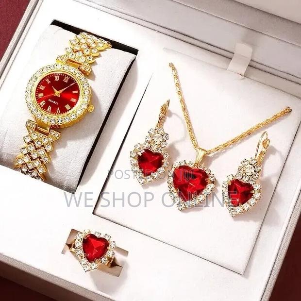 Ladies 4pc Set Red Heart Design Jewelry Gift Set