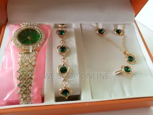 5pc Set Elegant Heart Green Design Ladies Jewelry Gift Set