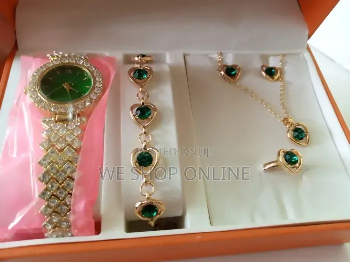 5pc Set Elegant Heart Green Design Ladies Jewelry Gift Set