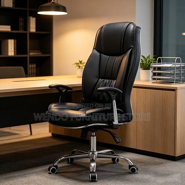 Office Chair: Black High-Back Leather Reclining Executive Office Chair