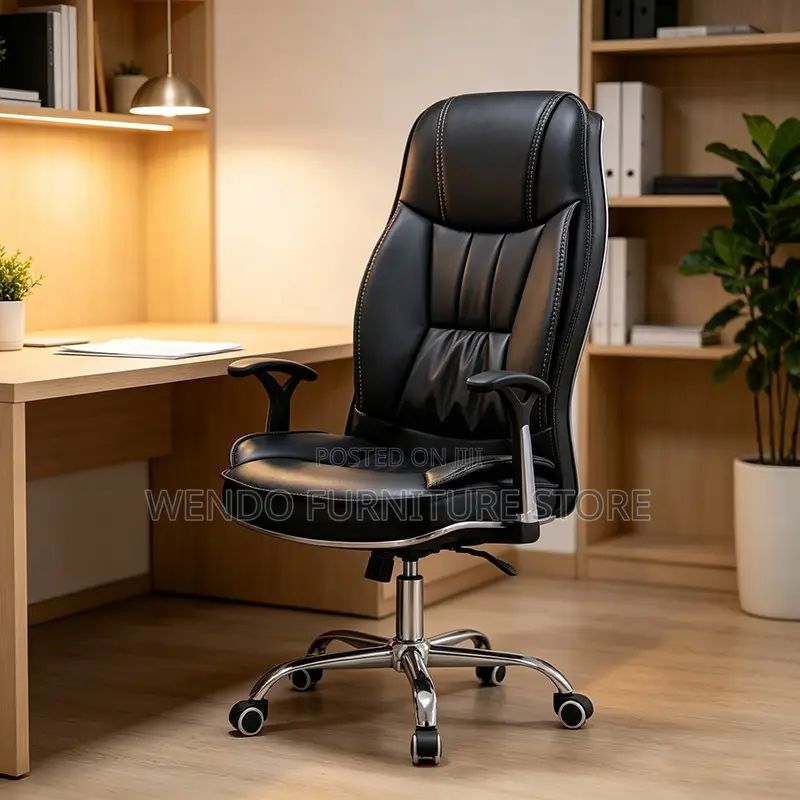 Office Chair: Black High-Back Leather Reclining Executive Office Chair