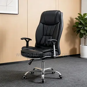 Office Chair: Black High-Back Leather Reclining Executive Office Chair