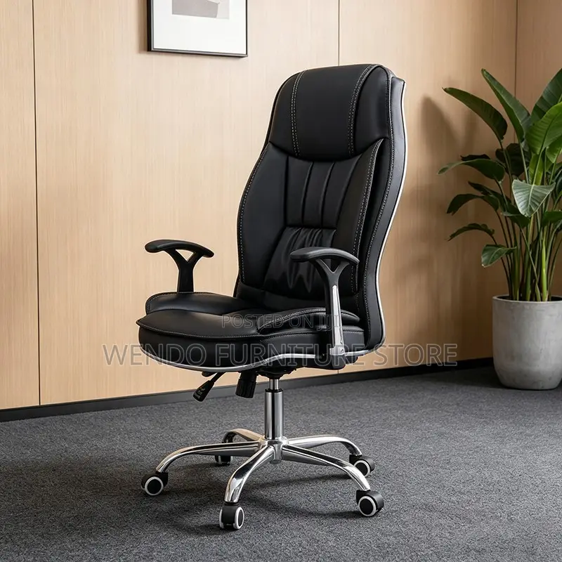 Office Chair: Black High-Back Leather Reclining Executive Office Chair