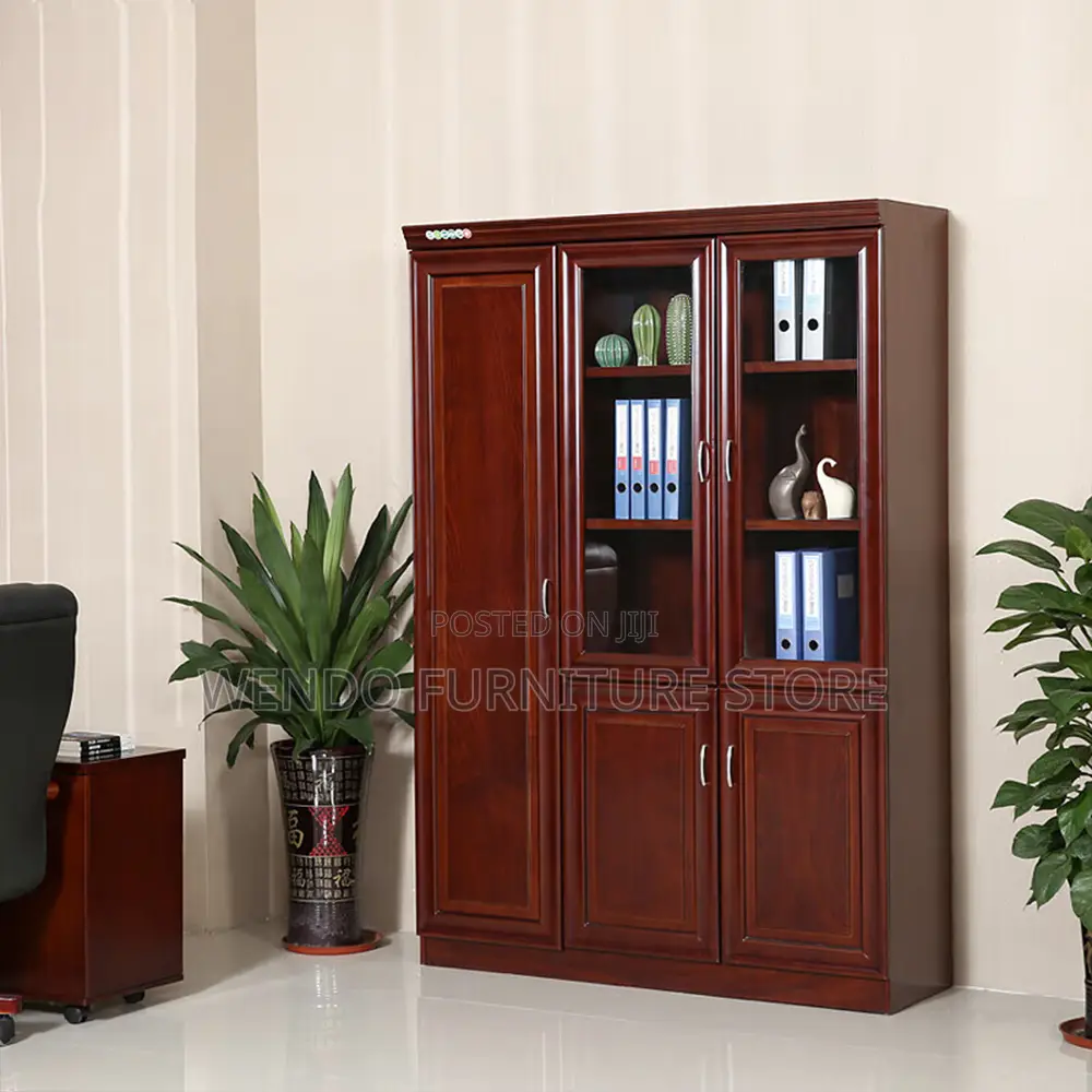 Office Cabinet : B1n 3-door Mahogany Wooden Office Storage Cabinet