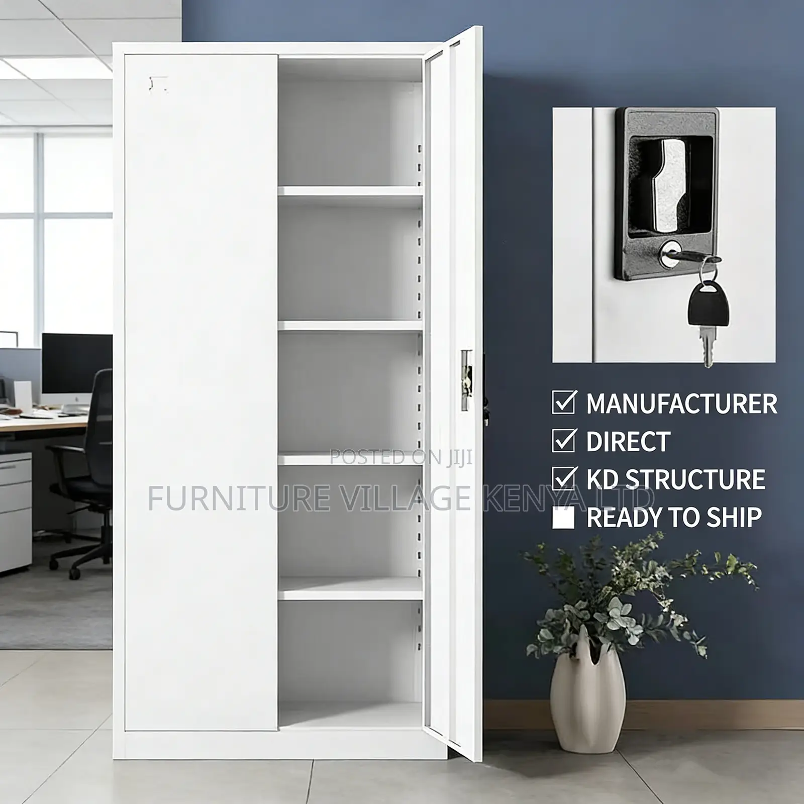 2-Door White Metallic Shelf Filling Cabinet