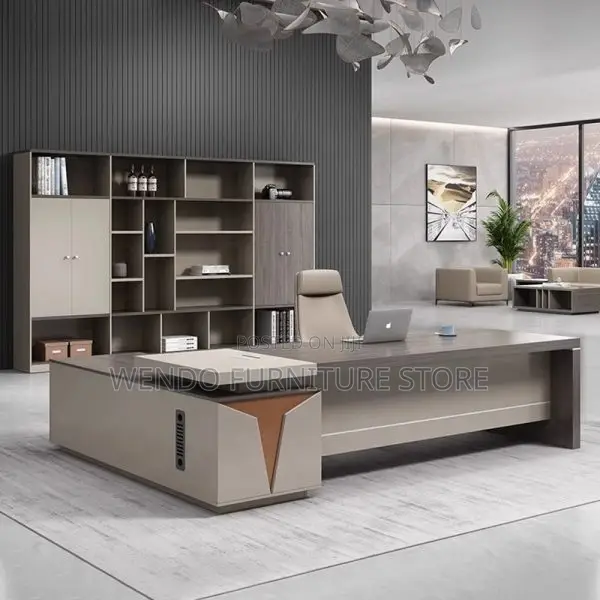 Office Desk : 1.6m Modern L-Shaped Executive Office Desk.