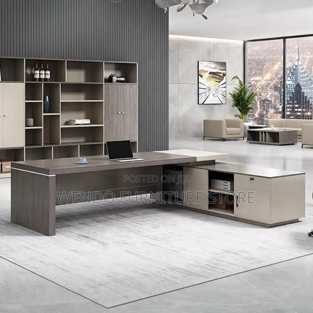 Office Desk : 1.6m Modern L-Shaped Executive Office Desk.