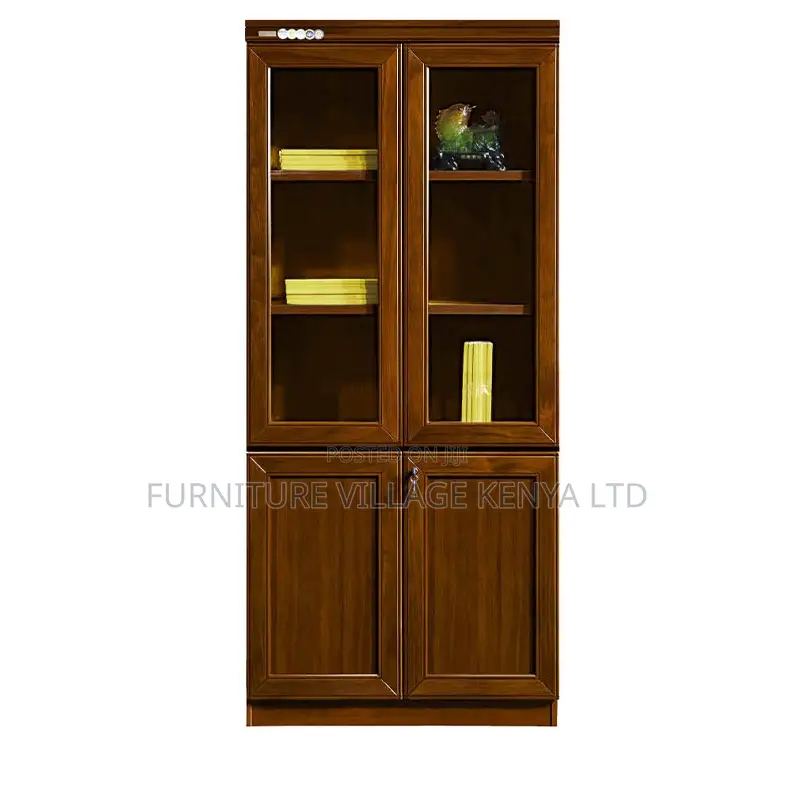 2-Door Mahogany Glass Front Shelf Filling Cabinet