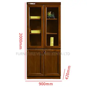 2-Door Mahogany Glass Front Shelf Filling Cabinet