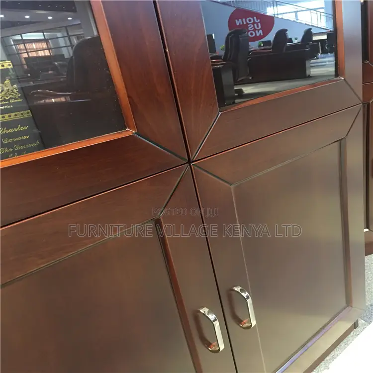 2-Door Mahogany Glass Front Shelf Filling Cabinet