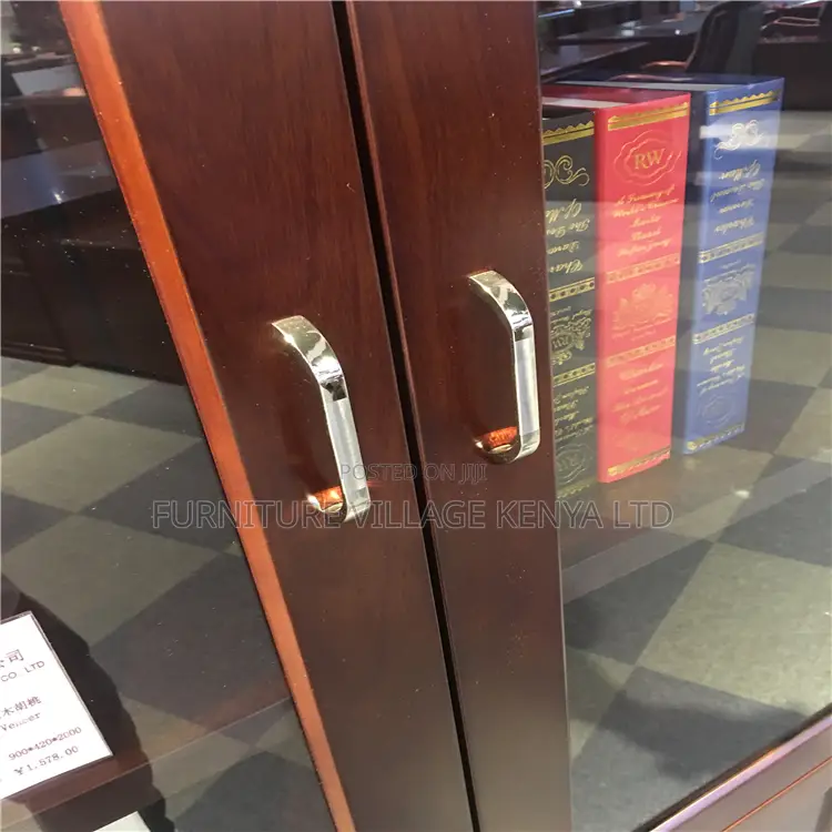 2-Door Mahogany Glass Front Shelf Filling Cabinet