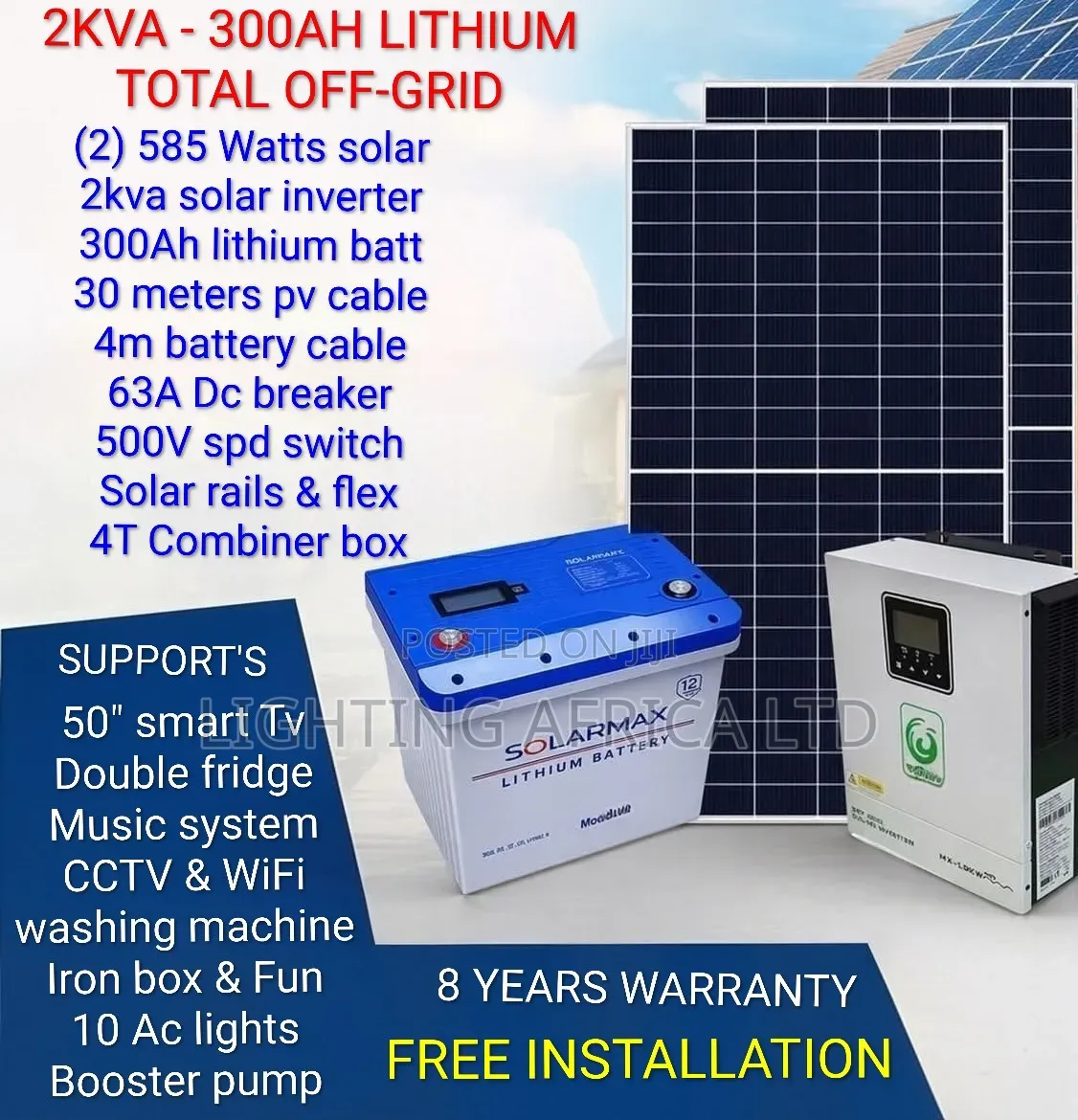 2kva Inverter - 300ah Lithium Kit (Fridge,Washing Machine,50" Tv,Wifi)