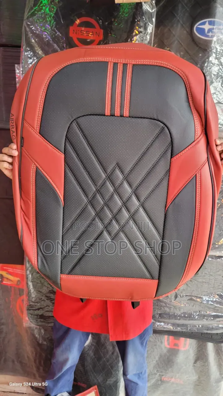 Diamond Stitched Pattern Red Black Heavy Pu Leather Wipable Seat Cover