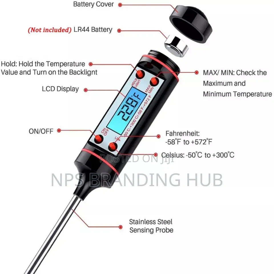 Digital Food Thermometer Battery Operated With Led Display Cn