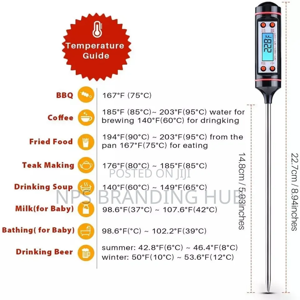 Digital Food Thermometer Battery Operated With Led Display Cn