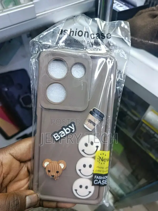 Brown Case Mobile Cover With a 3d Teddy Bear and Smiley Face Camon 20