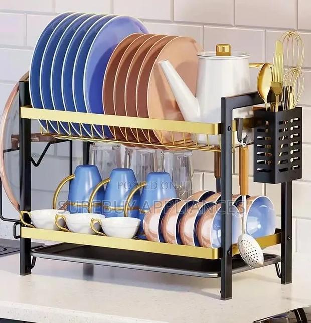 2 Tier Black Gold Kitchen Dish Rack Organizer
