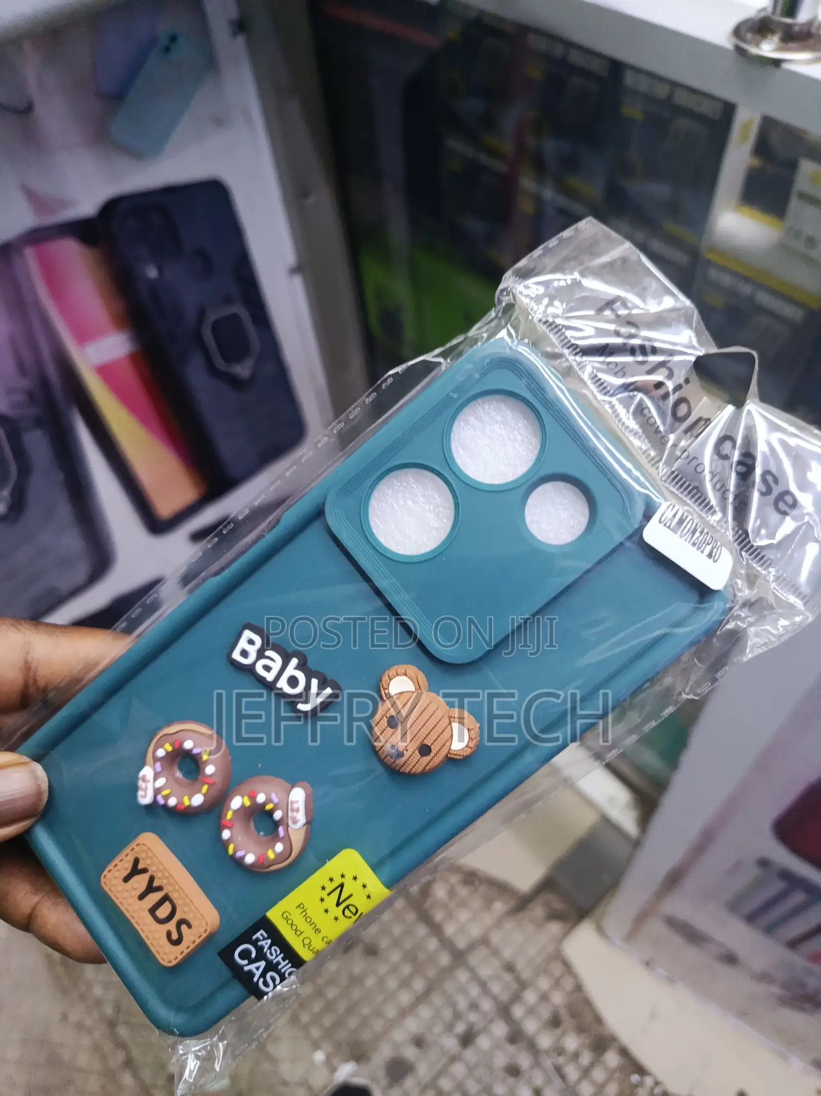 Dark Green Tecno Camon 20 Pro Phone Case With a Bear and Donut Cartoon