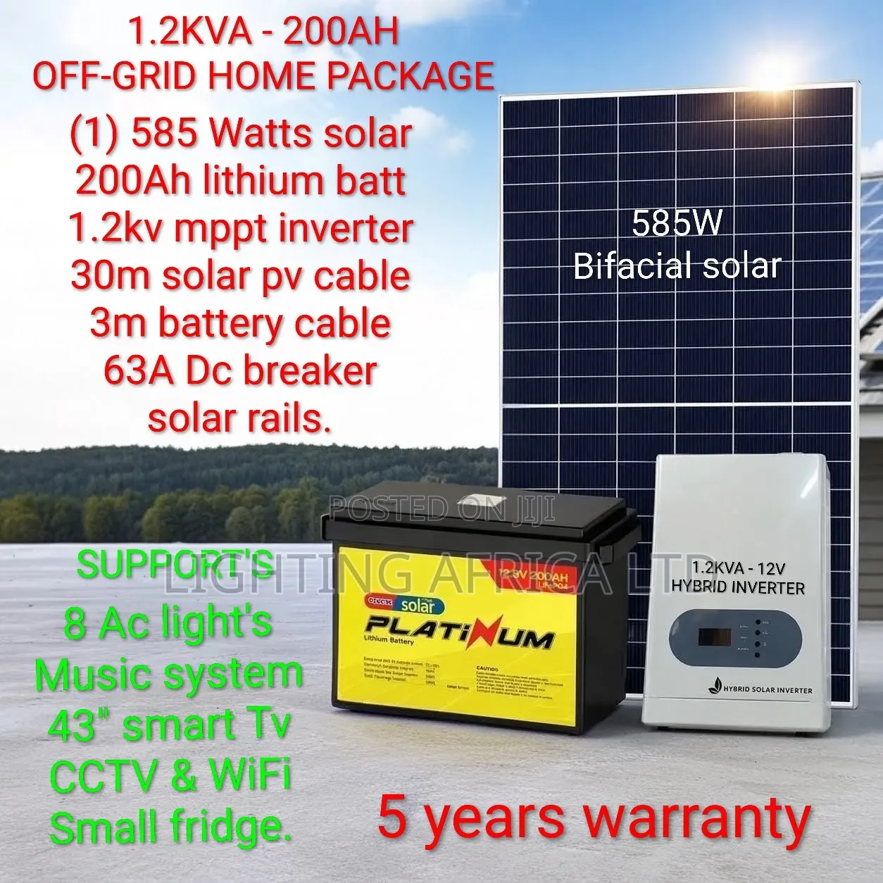 1.2kva - 200ah Lithium Platinum Off-Grid - 585w Bifacial Solar Kit