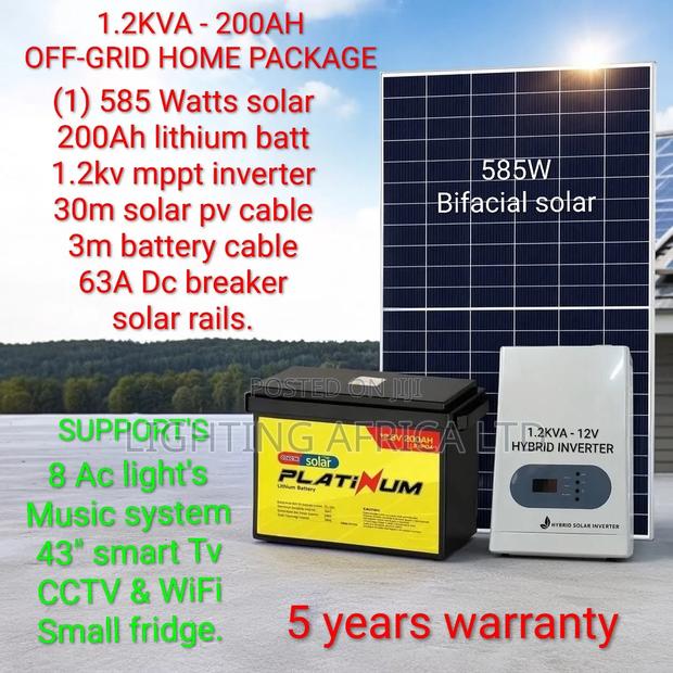 1.2kva - 200ah Lithium Platinum Off-Grid - 585w Bifacial Solar Kit - main view