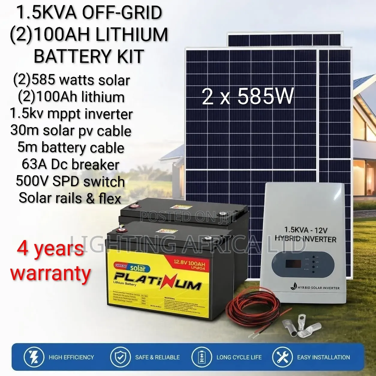1.5kva Inverter - (2)100ah Platinum Lithium Battery - (2) 585w Solar