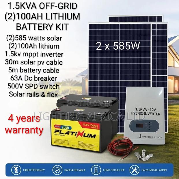 1.5kva Inverter - (2)100ah Platinum Lithium Battery - (2) 585w Solar