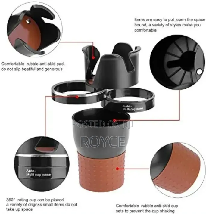 Adjustable 5 In1 Multifunction Rotating Car Cup Holder