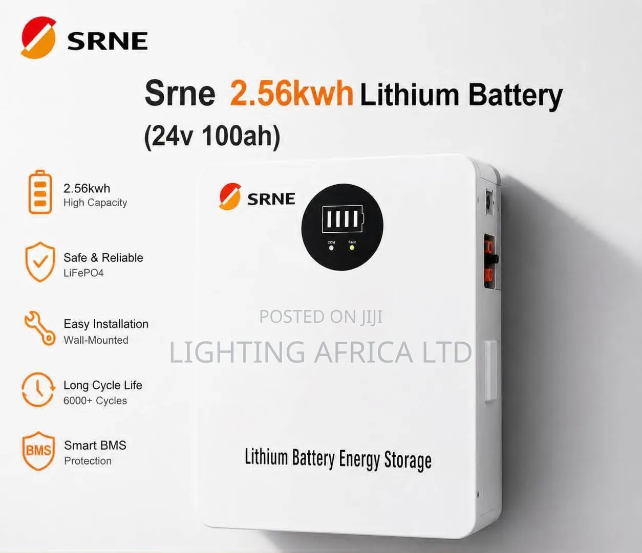 Srne 2.56kwh - 24v (100ah) Lithium Ion Solar Battery for Off-Grid Kits