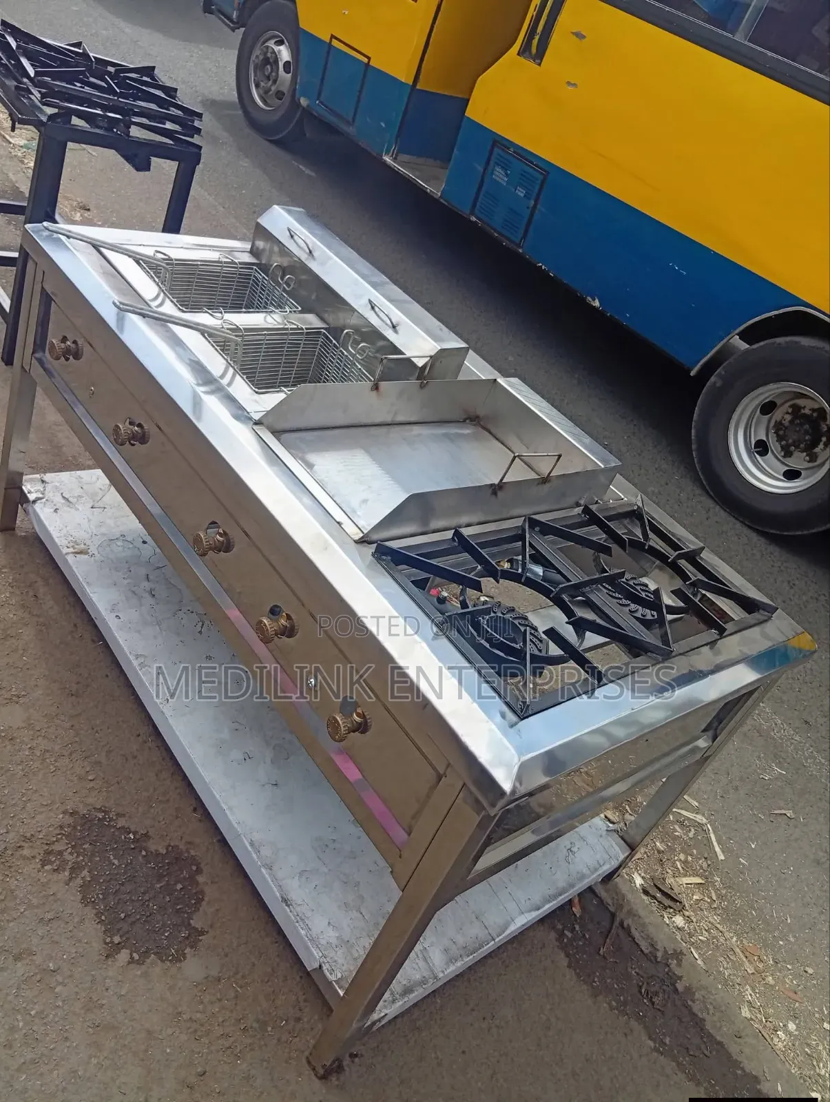 2-Burner+Grindle+Double Fryers All Stainless Steel