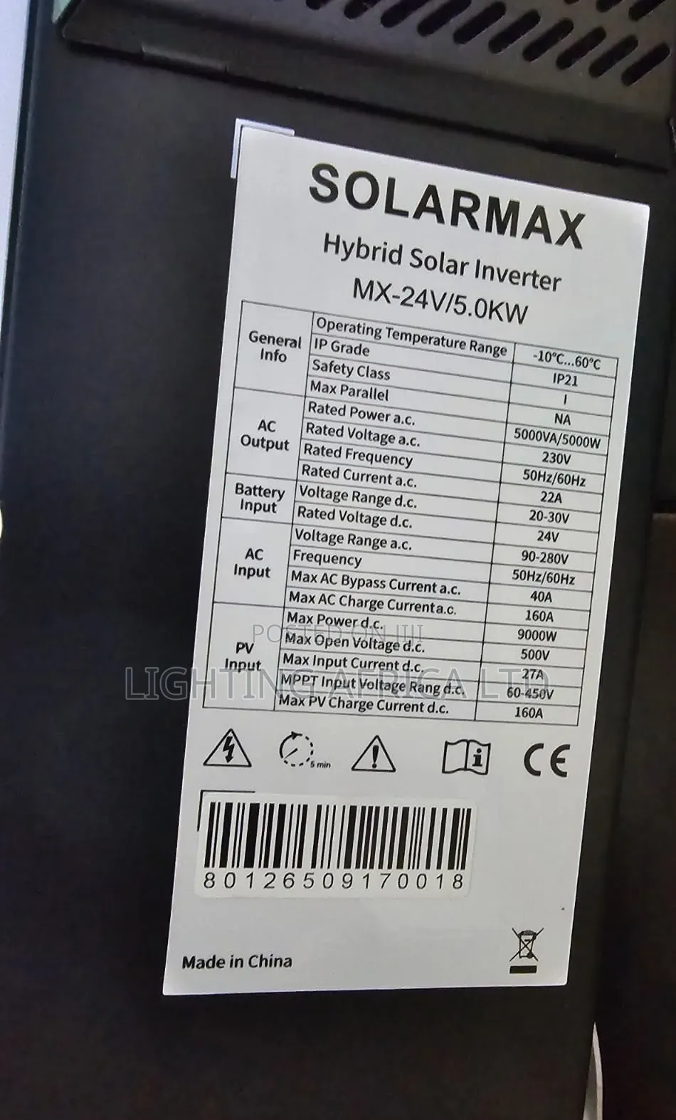 Solarmax 5kva - 24v Hybrid Inverter - 5.248 KWH - 24v Lithium Battery