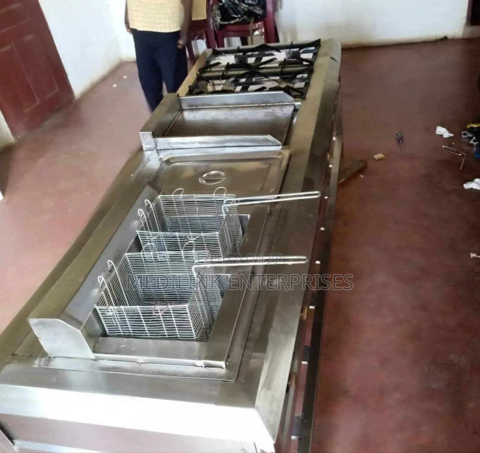 Stainless 4-Burner+Grill+Double Fryer