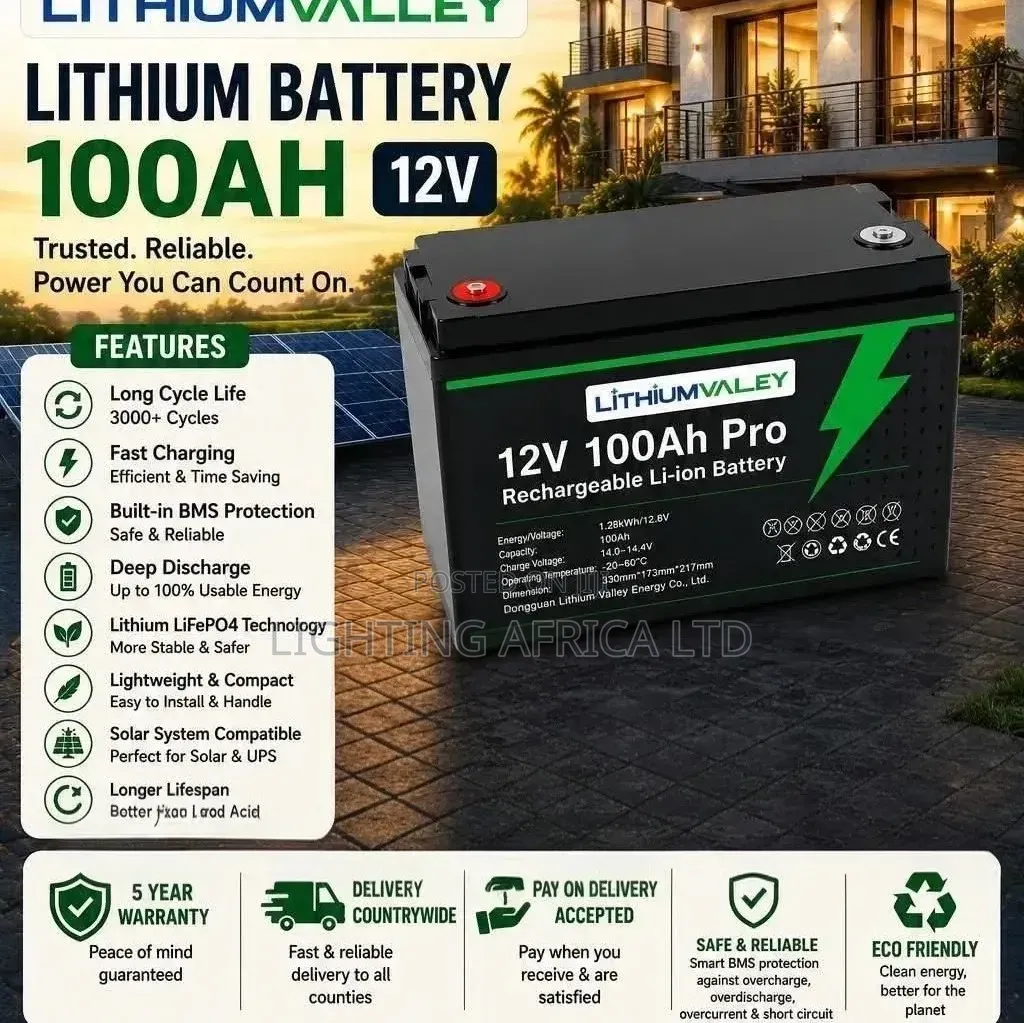 100a - 12v Lithium Quality Solar Battery 6000 Cycle 5 Yrs Warranty